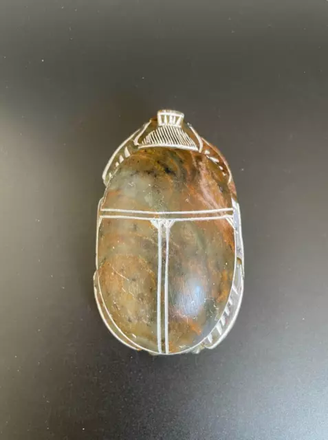 Vintage Ancient Egyptian Amulet Carved Serpentine Scarab Beetle w/ Hieroglyphics