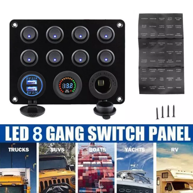 8 Gang 12V 24V Schalttafel LED Schaltpanel Kippschalter Voltmeter Auto KFZ Boot