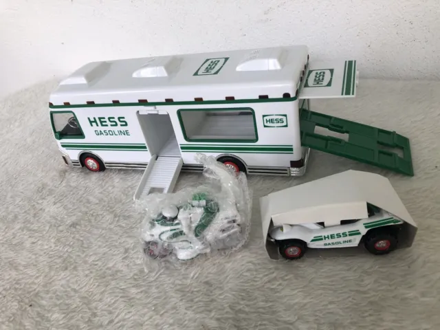 Hess Gasoline Toy Rv Truck & Operating Motorcycle & Dune Buggy Lights Mint 1998