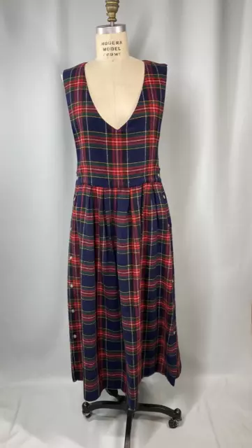 Vintage Jumper Dress SIZE LARGE wool plaid button teacher MANOR HOUSE 80's 90's