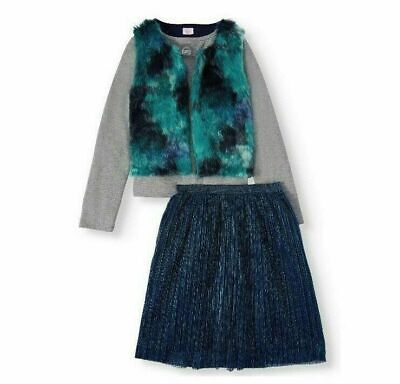 Wonder Nation Girls Faux Fur Vest Top & Skirt Outfit 3pc Set XL (14-16)#GC1