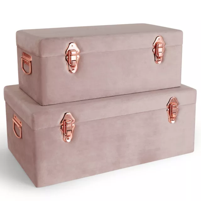 Beautify Storage Trunks Set of 2 Chests Velvet Pink Rose Gold Case Box Organiser