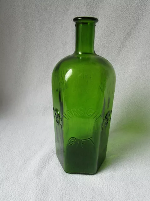 alte Apothekerflasche Giftflasche Totenkopf Vorsicht Gift grün 1000ml 1L 6-eckig