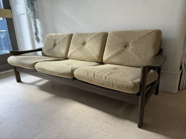 Vintage Danish Mid Century Sofa - 3 Person 70s Scandi Wooden Good Condition