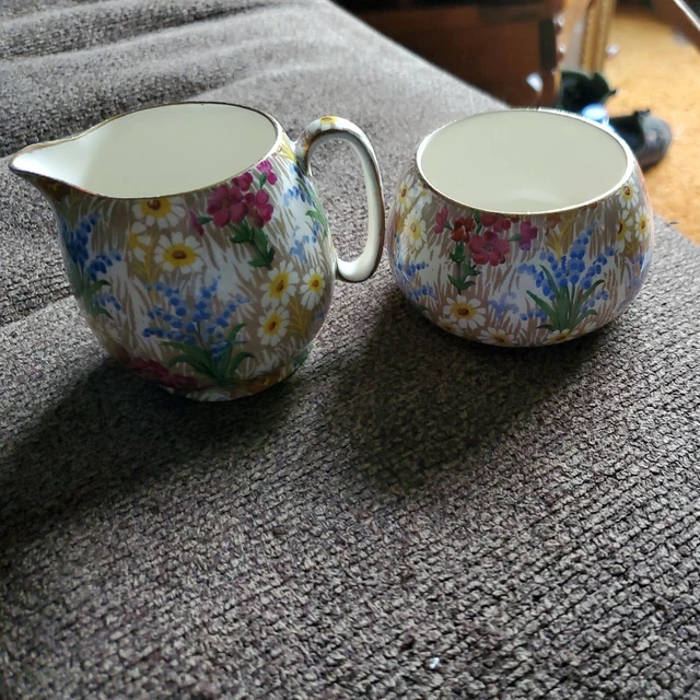 Countess Creamer Open Sugar Set Grimwades Royal Winton Ivory England Marguerite