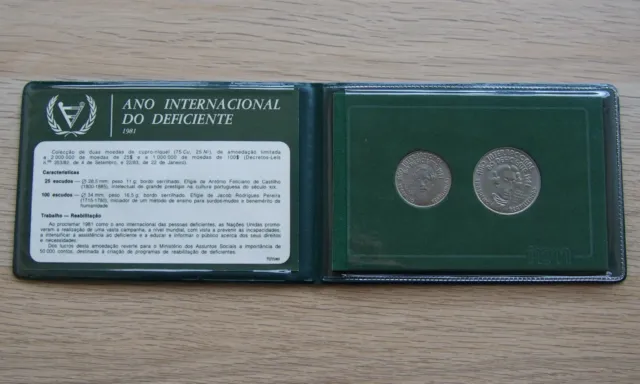 PORTUGAL. 1984 Coin Set. 25 and 100 ESCUDOS. Year of Disabled People 1981. UNC