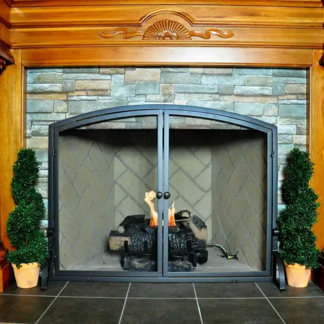 Large Single Panel Olde World Iron Fireplace Screen with Doors 44" Wide x 34" Hi