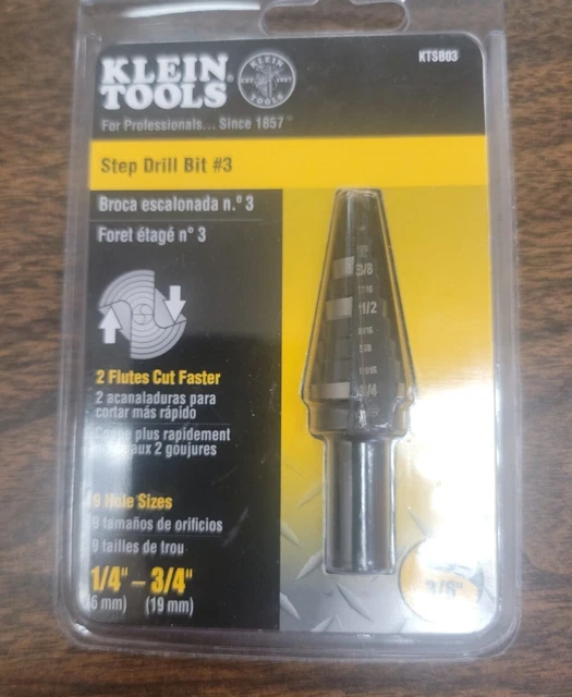 Klein Tools KTSB03 Step Drill Bit Double Fluted #3, 1/4 to 3/4-Inch