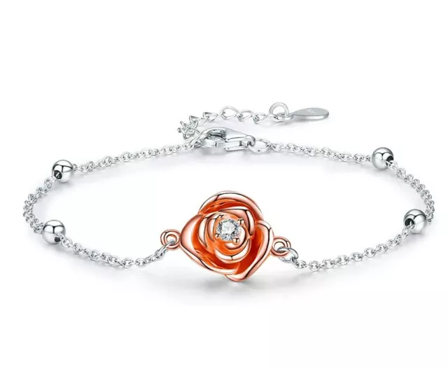 Rose Bracelet Birthday Anniversary Gifts for Her 925 Sterling Silver Adjustable