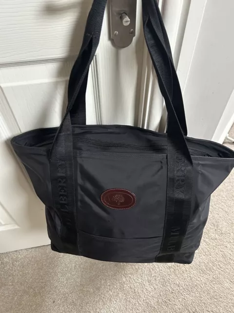 Mulberry Genuine Vintage 1990’s Tote Nylon Bag Black Spellout Strap Team Range