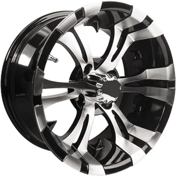 Black w/Machined 10x7, 4/4, 3+4 Ocelot E118 6 Spoke Golf Cart Wheel -