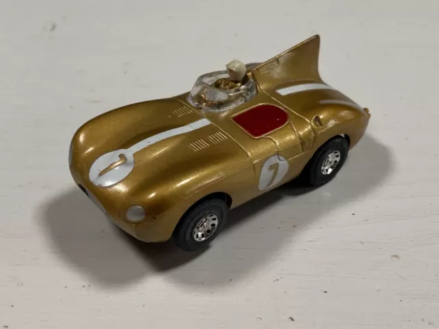 Rare Vintage Tyco Jaguar D-Type HO Scale Slot Car #7 in Gold Livery