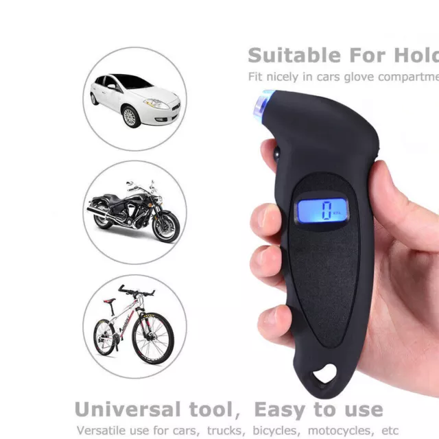 Digital Tire Pressure Guage Car Bike Truck Auto LCD Meter Tester Gauge Black