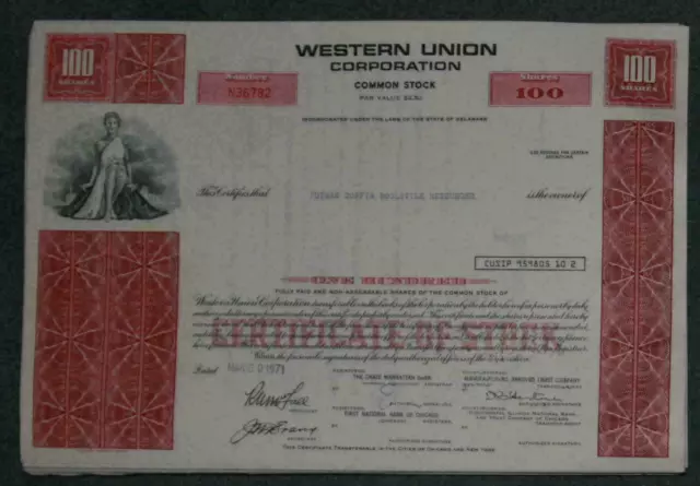 Lot 49 X Western Union Corporation 1970er 100 Shares