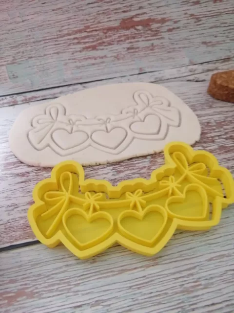 Baby Shower Wedding Heart Bunting Cookie Cutter & Embosser Fondant Icing Clay