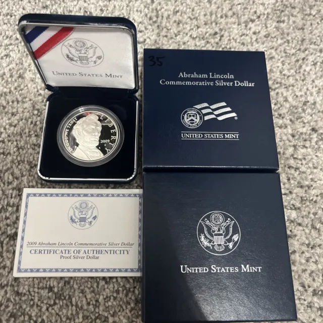2009 Abraham Abe Lincoln Commemorative Proof Silver Dollar Coin With Box And Coa