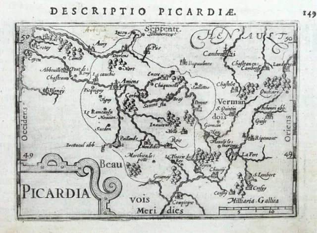 FRANCE, PICARDY, P.BERTIUS. original antique map 1606