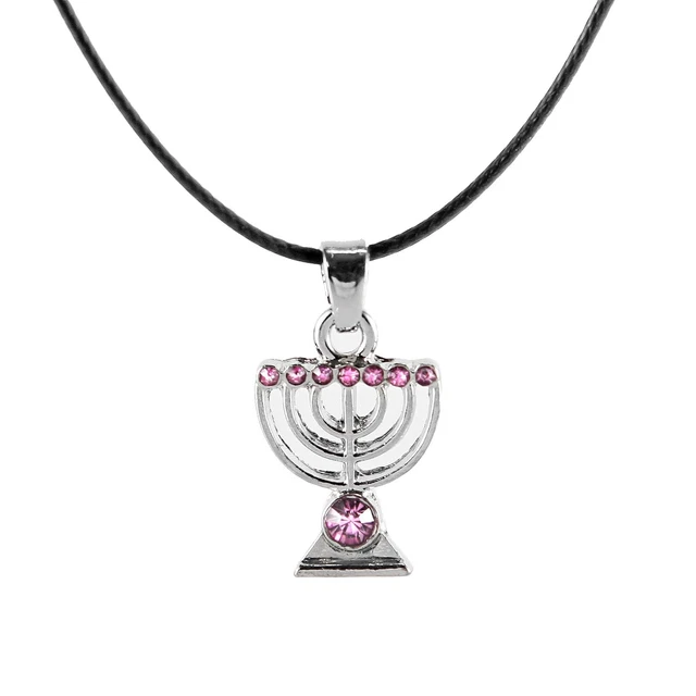 Collier Orange Pendentif Menorah Bijou Judaïque Kabbale Neuf