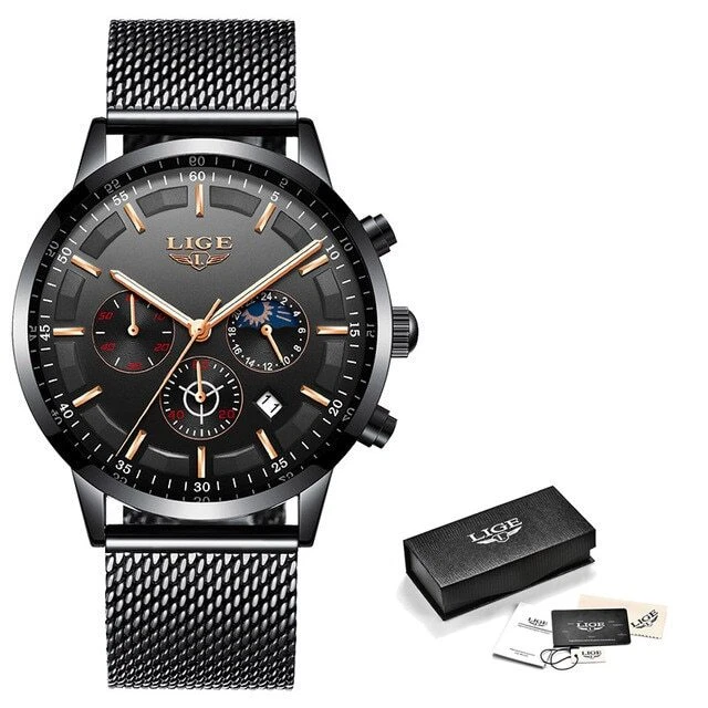 New Fashion Simple Watch for Men Blue Dial Watch Mesh Belt Sport Waterproof