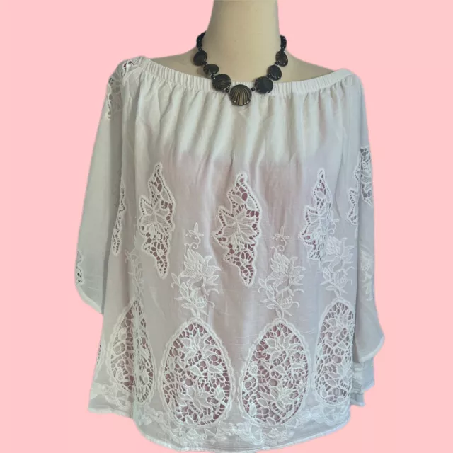 Lane Bryant Womens Top Tunic Blouse Off The Shoulder 3X White Lace Boho 26/28