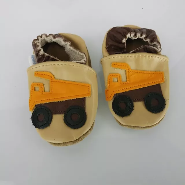 Robeez Classic Soft Leather Infant Baby Boys Crib Shoes Dump Truck Brown 0-6 M