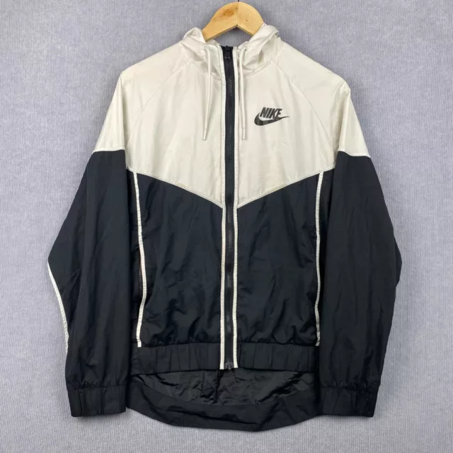 Nike Windbreaker Womens Extra Large Black White Full Zip Jacket Hooded Vented