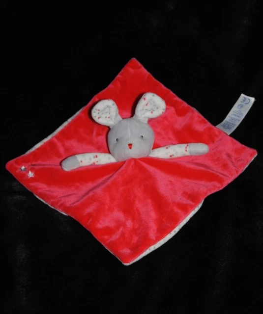 Doudou plat lapin rose rouge OBAIBI OKAIDI étoiles gris blanc rose Etat NEUF