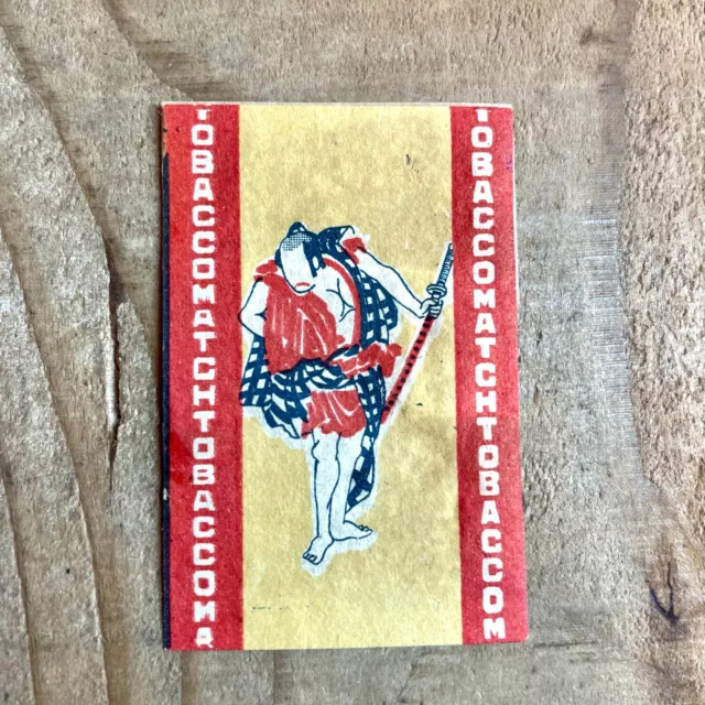 Antique Old matchbox label Tobacco Samurai smoking JAPAN artwork prewar Edo a5