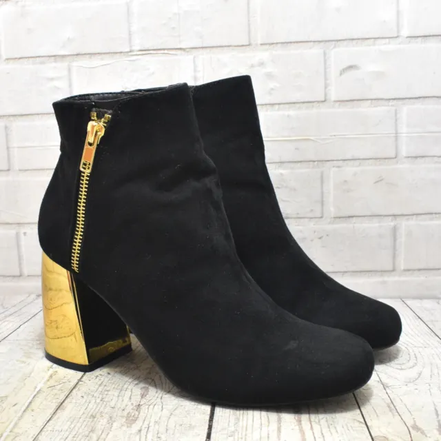 Womens New Look Black Gold Zip Up High Heel Ankle Boots UK 5 EUR 38