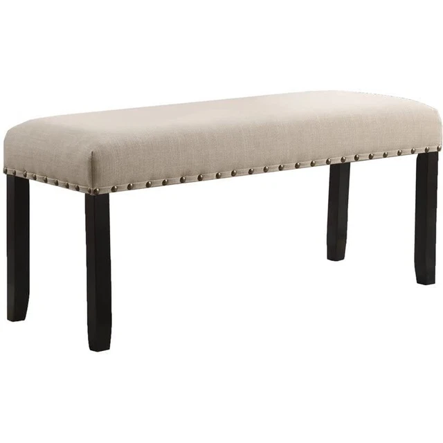 Biony Fabric Dining Bench with Nailhead Trim Tan