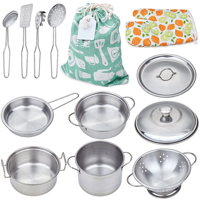 Play Pots and Pans Toys for Kids - Kitchen Playset Pretend Cookware Mini Stainer