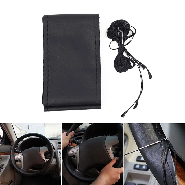 Non Slip Car Steering Wheel Cover Cowhide Leather Hand Sewing Wraps Parts DIY