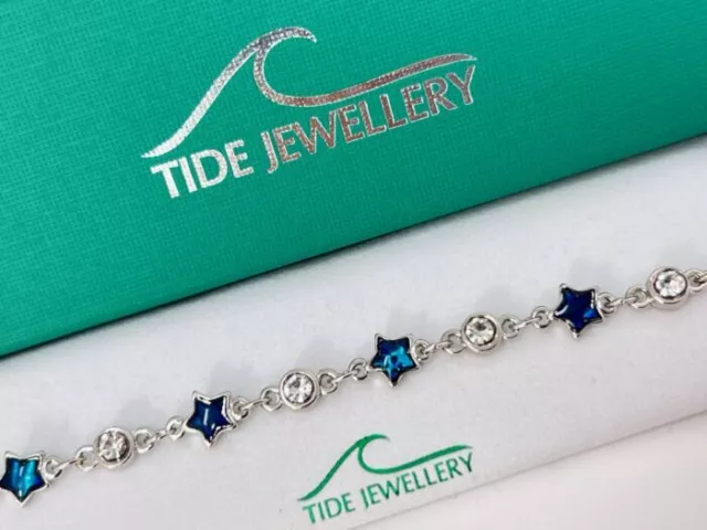 Paua Shell Blue Star Crystal Bracelet 7.5 Inch Tide Jewellery Abalone Stars Gift