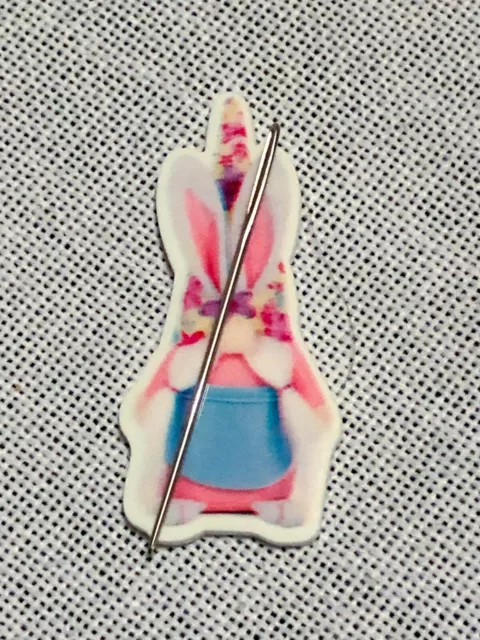 Easter Bunny girl gnome needle minder, Corner Cover fridge magnet