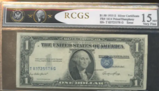 ONE 1935 1.00  Note Dollar Silver Certificate BLUE SEAL ERROR rare T83725578G