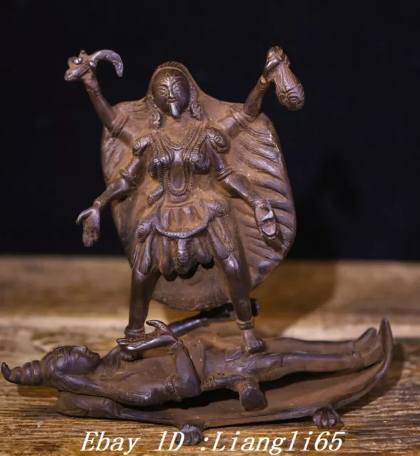 9''Tibet Buddhismus Reine Bronze Fengshui 4 Arme Durga Maa Göttin Stand Statue