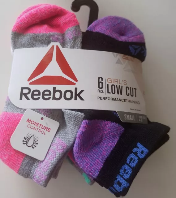 Reebok Performanc Low Cut 6 Pack Multiclr Socks Girls Shoe Sz 4-8 Sock Sz 5-6.5