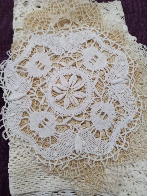 6 Lovely Old Pieces Of Hand Work. Crochet Cover & Butterfly Doilies.