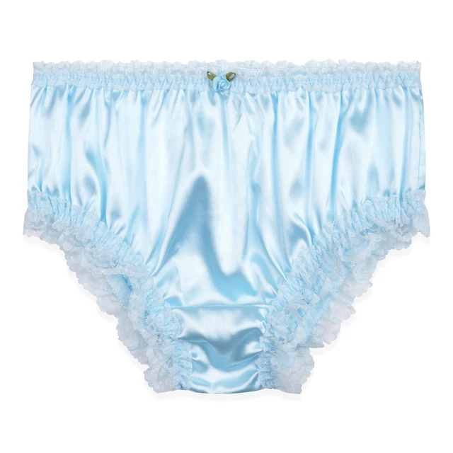 thumbnail image 2 of Satini Baby Blue Sissy Sheer Nylon Frilly Satin Bow Briefs Panties Size 10-20 2 of 6