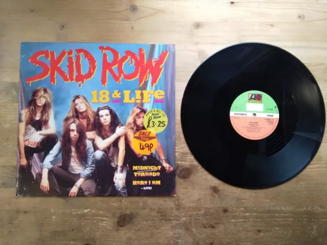 Skid Row 18 & Life / Midnight Tornado VG+ 12" Single Vinyl Record A8883T