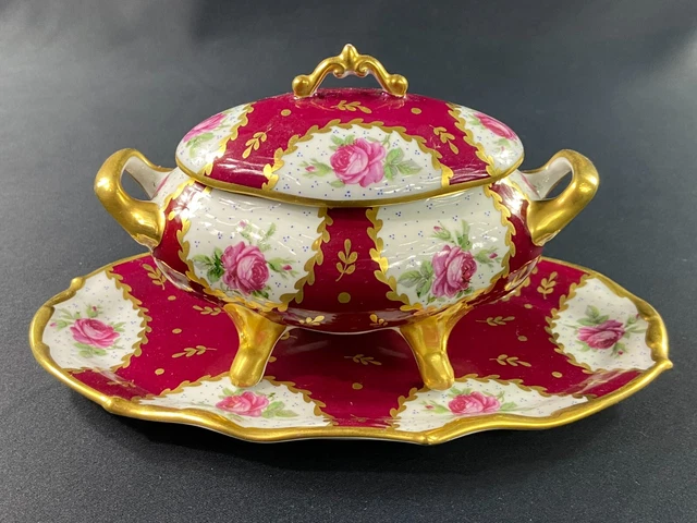 TARRINA DE ESTILO Luis XV en Porcelana de Limoges Firmada Rene