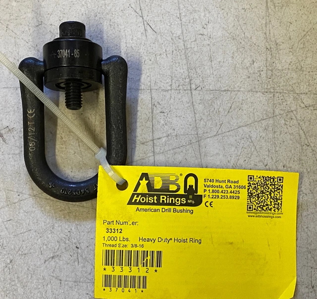 ADB Hoist Ring 1000 lb. Part # 33312 Heavy Duty 3/8 - 16 Thread Size