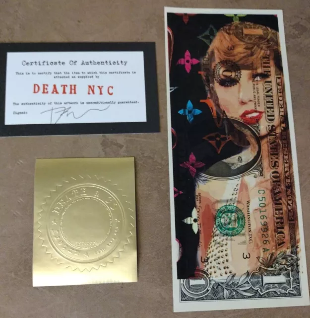 Death NYC ltd ed signed art US DOLLAR print $1 bank note cash money Taylor Swift