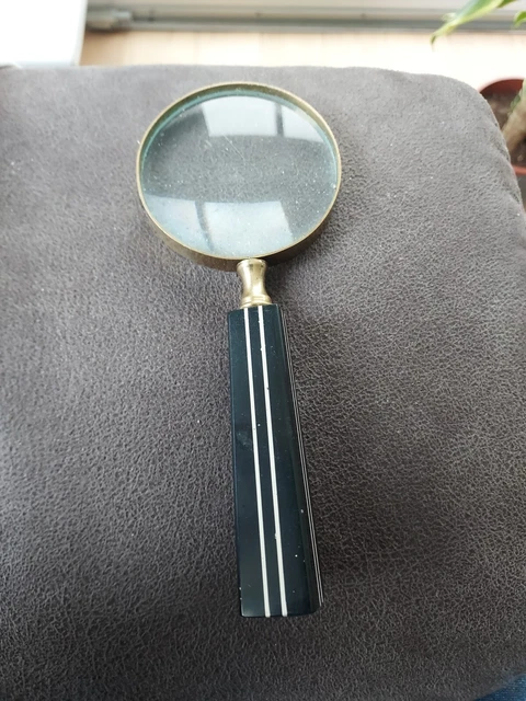 Loupe De Bureau Vintage – Laiton Et Bois, Grossissement 5x, Hauteur 44,5 Cm (neuf)