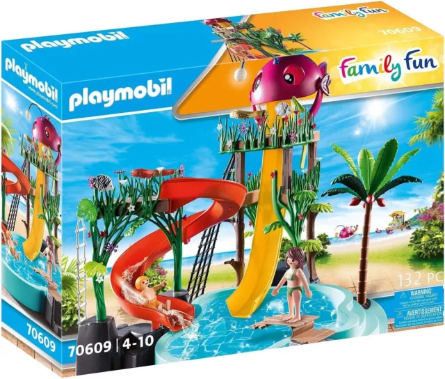 PLAYMOBIL Family Fun 70609 Water Park with Slides, Water Toy, For ages 4