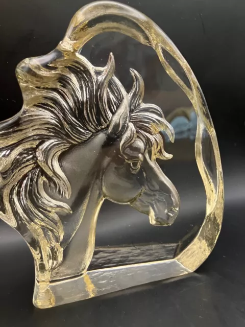 Lead Crystal Horse Head Paperweight Glass Handmade Etched Beautiful 6"