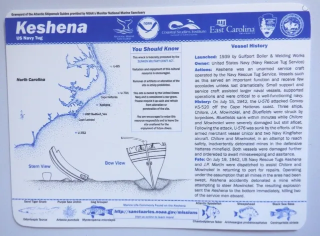Keshena US Navy WWII Rescue Tug NC SHIPWRECK GUIDE Archaeology Site Plan scuba