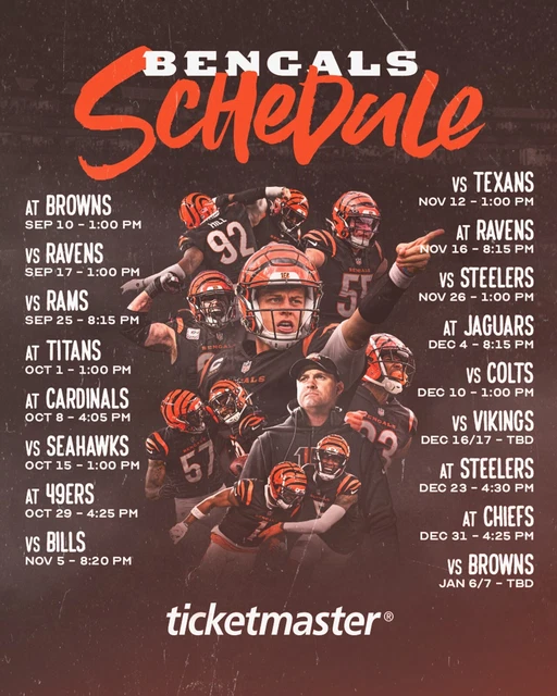 CINCINNATI BENGALS 2023 Season Schedule NFL 8x10 Photograph Print 11.