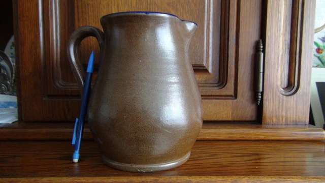 PICHET BROC CRUCHE CARAFE ANCIEN en GRES de 16 cm de haut  peint en bleu
