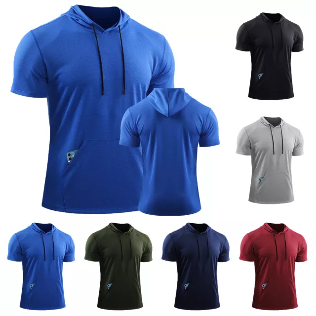 Camiseta Deportiva Con Capucha De Manga Corta Para Hombre Ropa De Gimnasio <